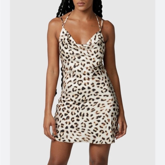 Jagger & Stone The Jay Leopard Cowl Neck Satin Mini Dress Size 6 - Picture 1 of 11